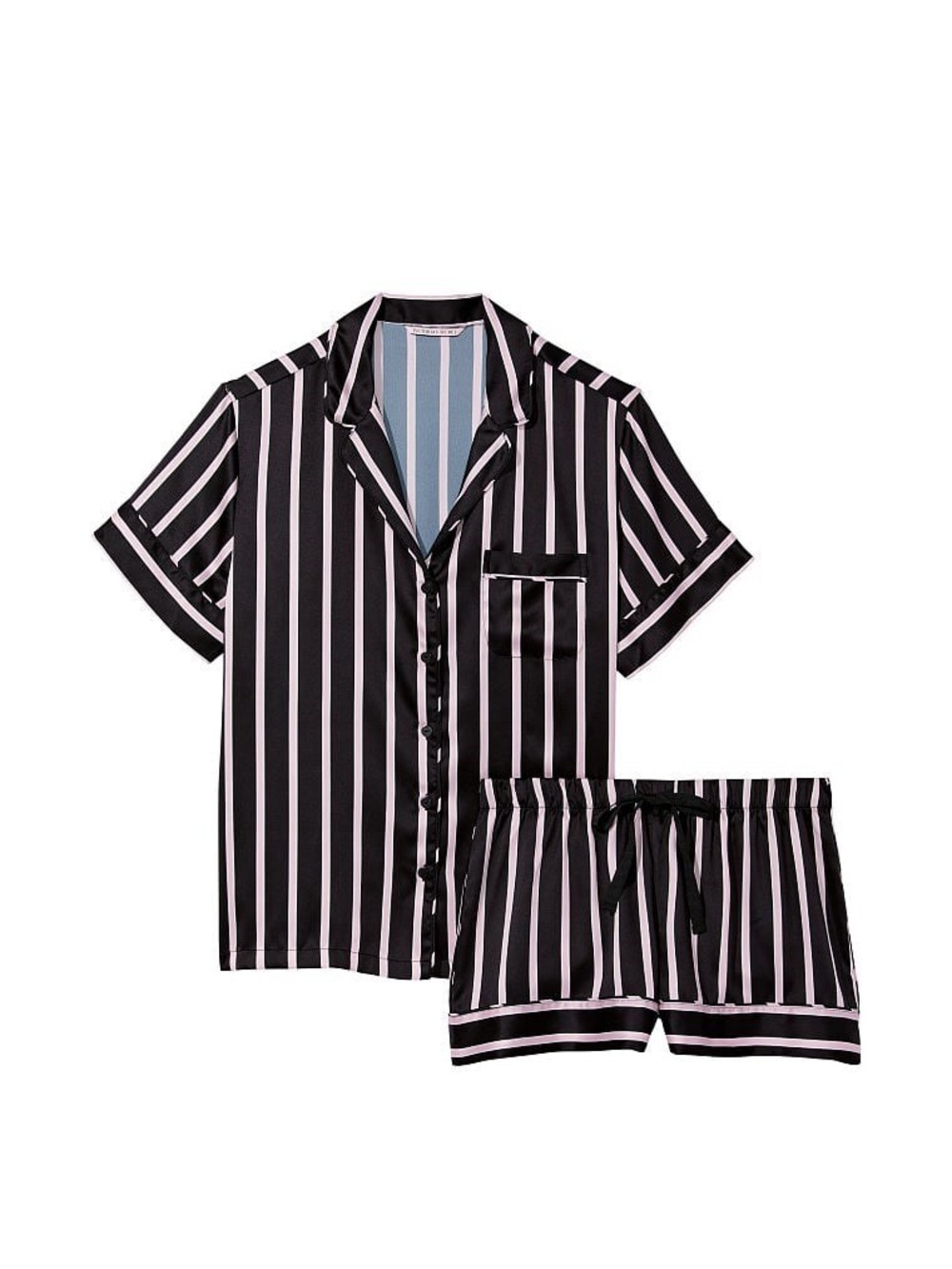 Victoria Secret Striped Satin Pajama Set in Black and Pink